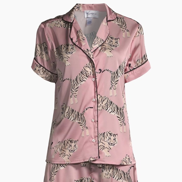 Averie Sleep Safari Starry Nights Dalia Tiger-Print Pajama Top Satin Pink Small - Picture 2 of 6